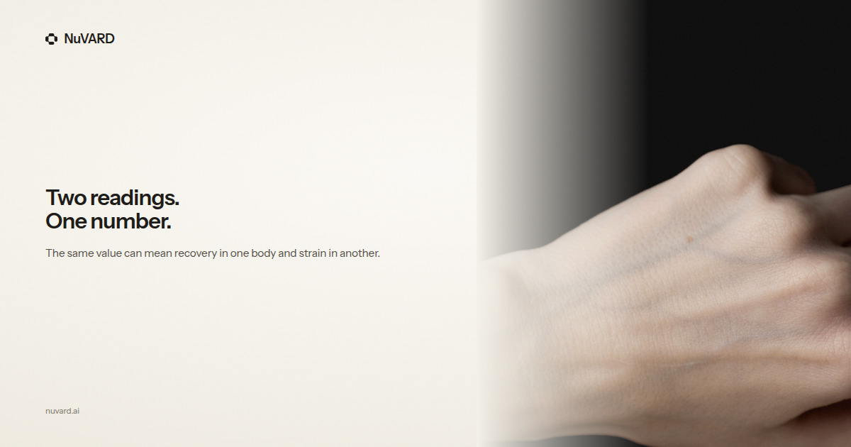 A hand at rest against a pale wall. Headline: two readings, one number.