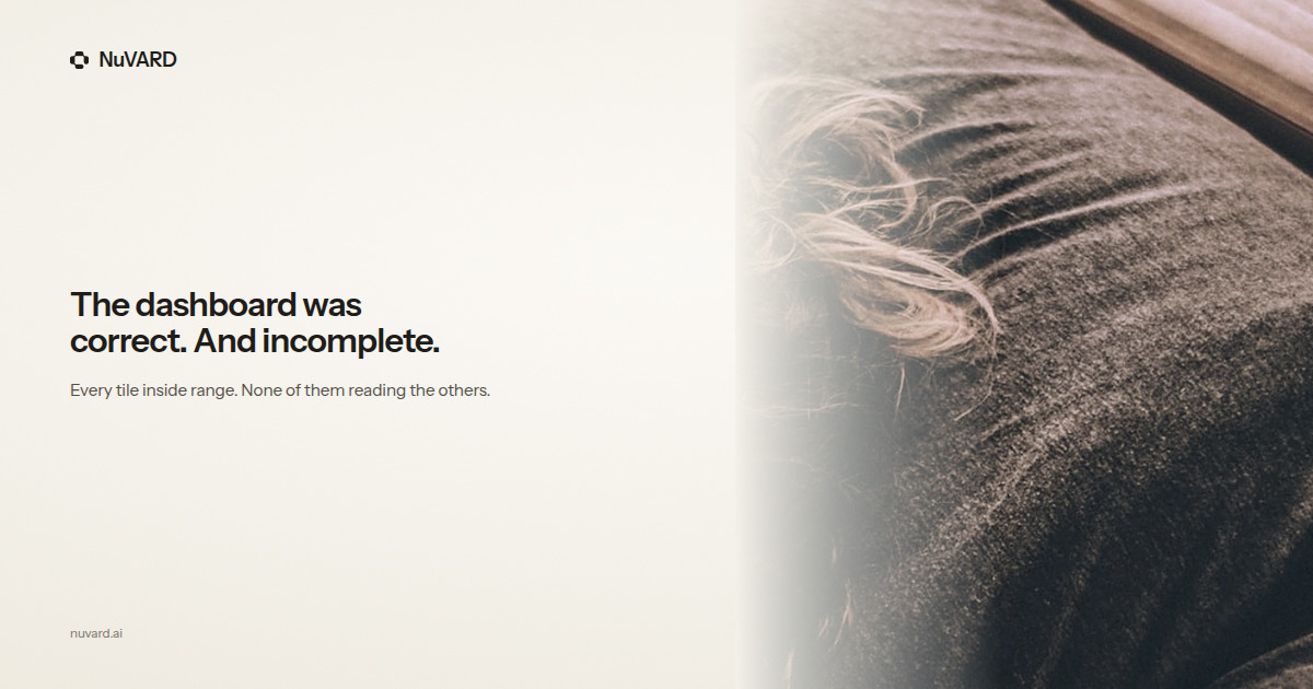 A person asleep, hair across dark bedding. Headline: the dashboard was correct and incomplete.